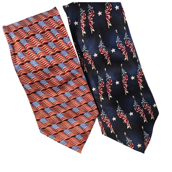 Umberto Bossi Other - Umberto Bossi & Stonehenge Necktie Men OS Blue Red American Flag Silk Lot 2pc